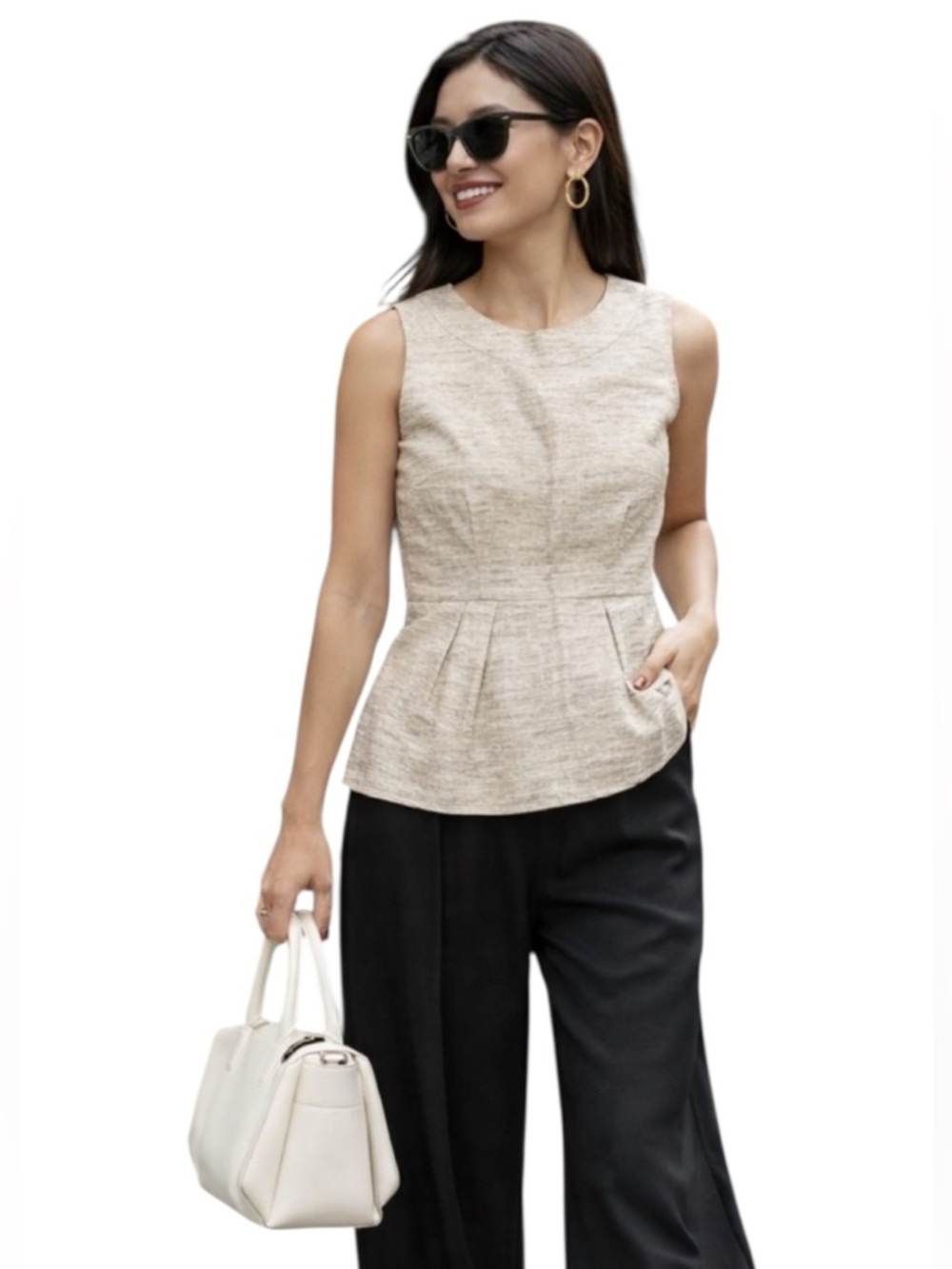 H&M Silk Sleeveless A-Line Woven Blouse Back Buttons Cream Sz 4 NWT